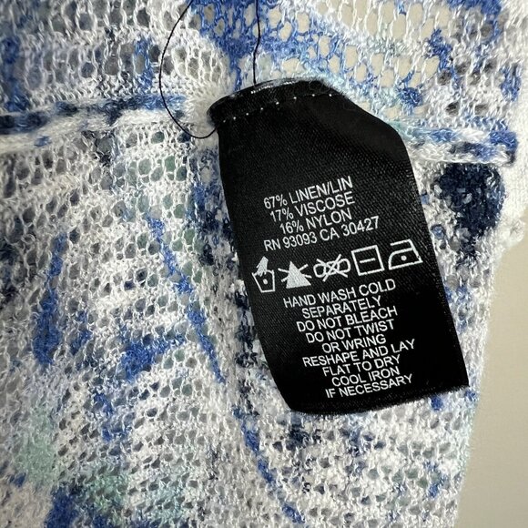 Nic+ Zoe Cardigan Sweater Womens 3X Blue White Linen Blend Open Knit 3/4 Sleeve - Picture 11 of 11